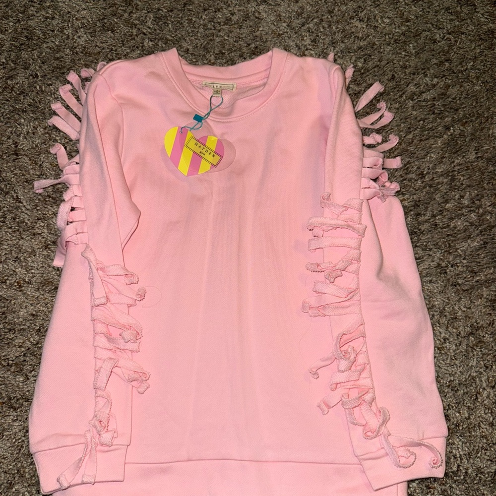 Hayden Girls French Terry Self Fringed Sweatshirt